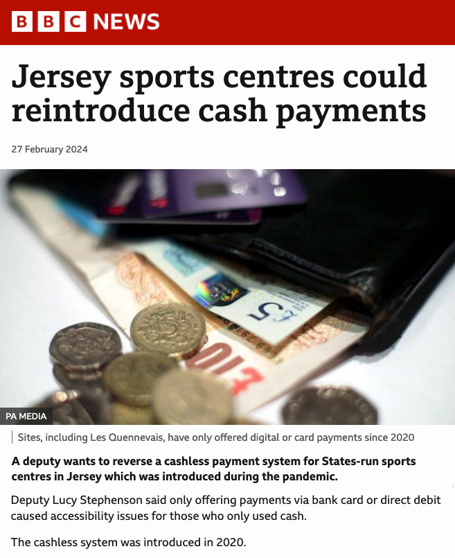 Jersey Considering Ending “Cashless” Leisure Centres - Click here to view this entry