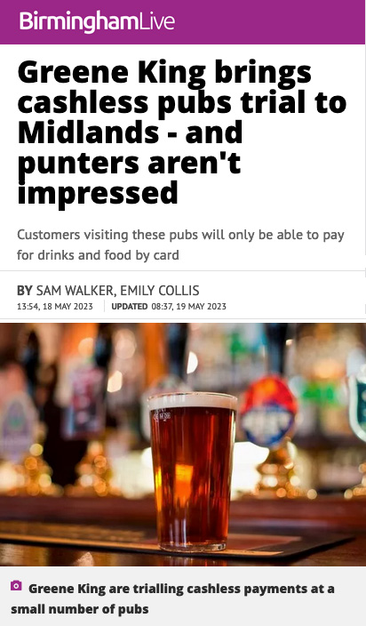 Green King cashless pub trial and punters aren't impressed  - Click here to view this entry