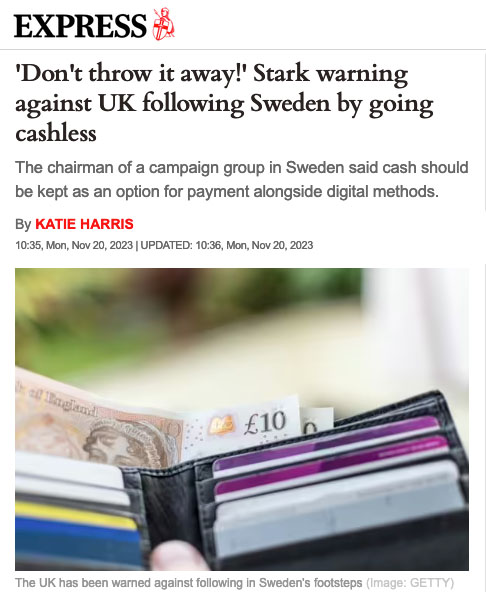 Stark warning against UK following Sweden by going cashless - Image 1