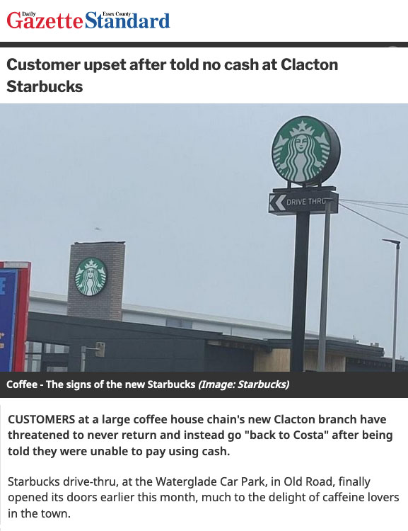 Starbucks MUST Compel Franchisees to Accept Cash! - Click here to view this entry