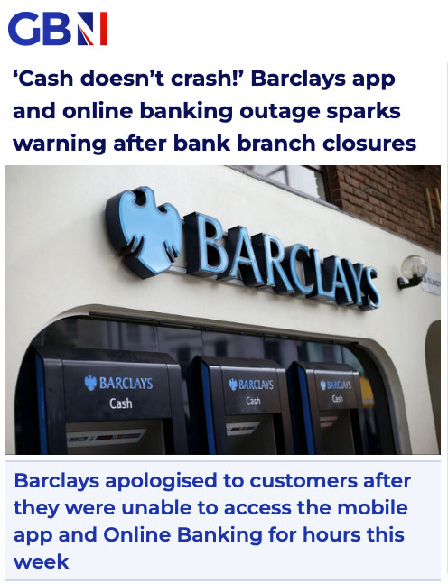  As Barclays Suffer Hi-Tech Meltdown, the British Public are Reminded by Martin Quinn that Cash NEVER Crashes. - Click here to view this entry
