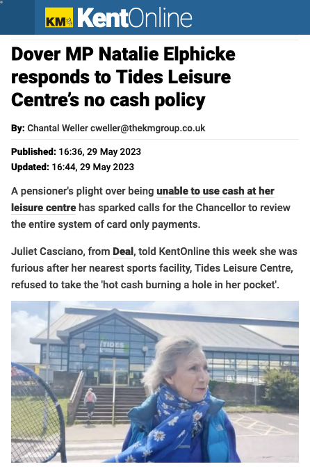 Dover MP responds to Leisure Centre no cash policy