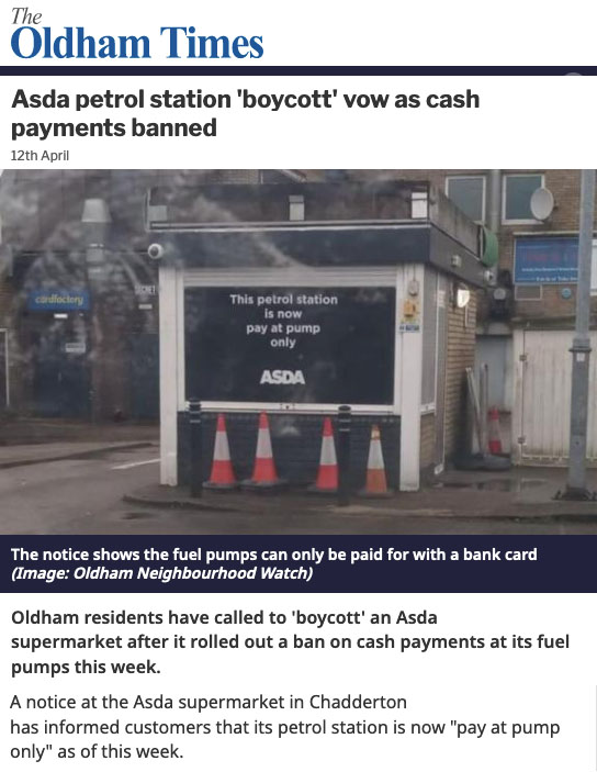 ASDA “Cashless” Forecourts Threatened by Boycott?