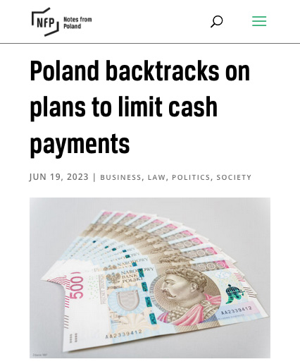 NFP - Poland backtracks on plans to limit cash payments - Click here to view this entry