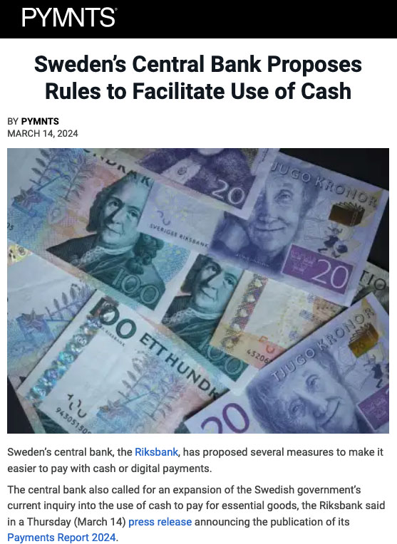 Even Sweden is Getting Regulations to Guarantee Cash Acceptance! - Click here to view this entry