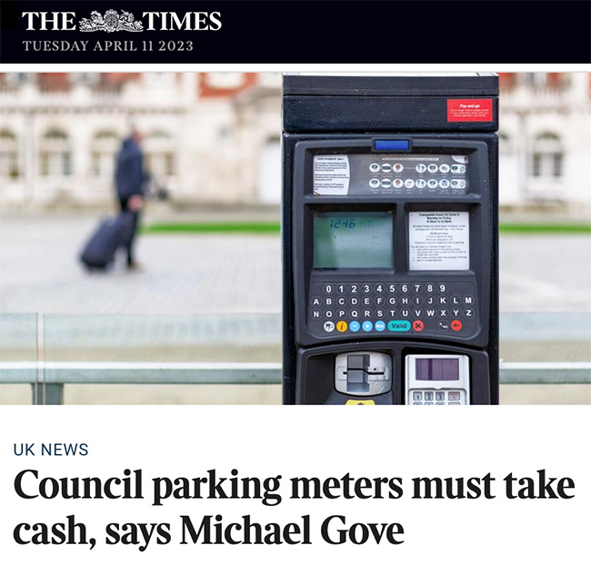 Council parking meters must take cash, says Gove. - Click here to view this entry