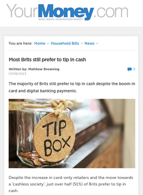 YouGov Payment Choice Alliance Survey Shows 51% of Brits Prefer to Tip Using Cash! - Click here to view this entry